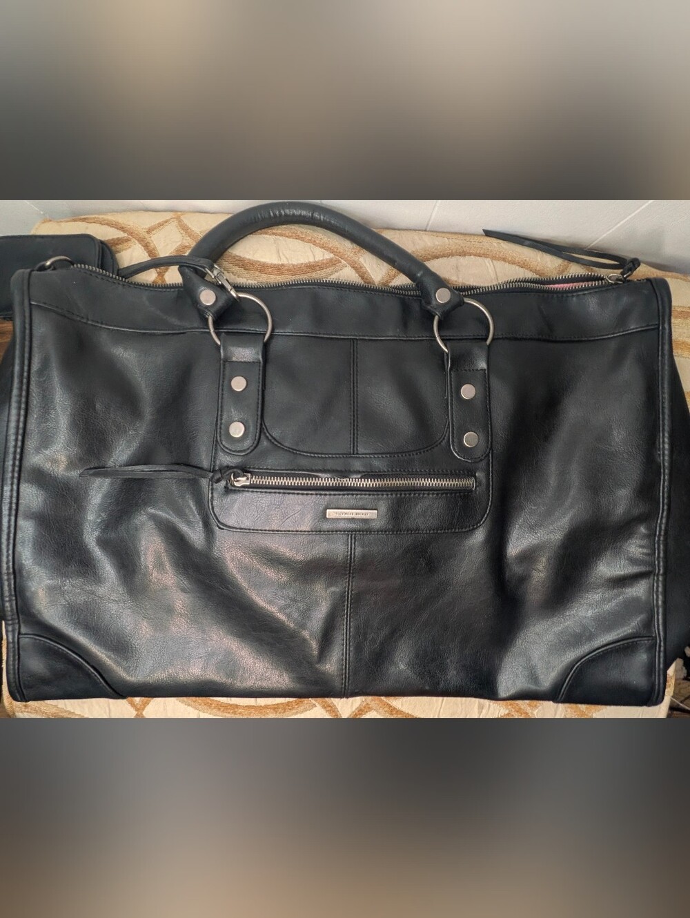 VTG Y2K Victoria Secret Pink Lined Leather Large Weekender Duffle Bag Tote